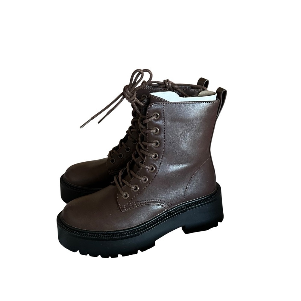 Dream Pairs Brown Combat Boots with Rugged Soles